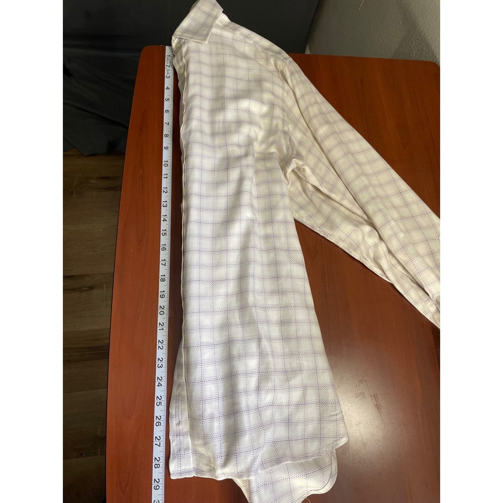 Thomas Pink Mens Cream Royal Twill Grid Check French Cuff Dress Shirt Sz 15 33.5 - Picture 10 of 10